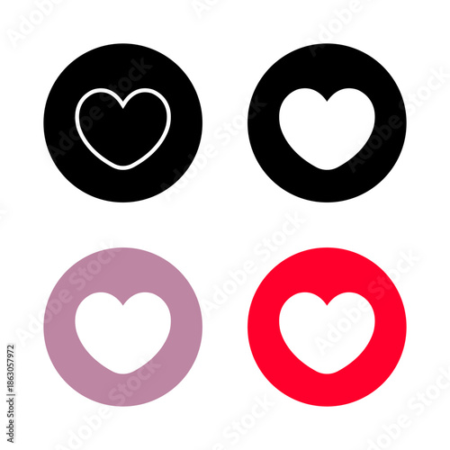 Love heart icon set in circle. Romance, favorite, and affection symbol