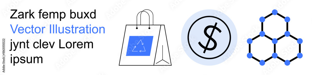 Obraz premium E-commerce, finance, business, education, research, technology. Shopping bag, dollar sign and molecular structure. E-commerce and financial concepts with clean modern elements