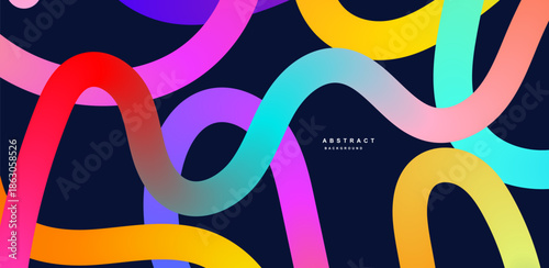 Abstract color editable shapes with rainbow gradient. Modern fluid wave background. Template vector background with color dynamic ribbon. Flowing spiral strokes. Colorful lines art on black background