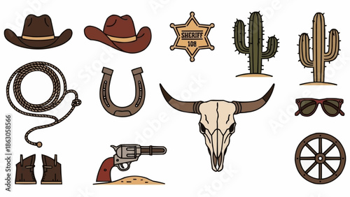 Western Cowboy Elements Collection Illustration.
