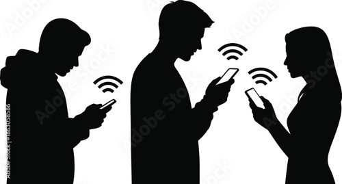 People Using Smartphones Wireless Network Illustration