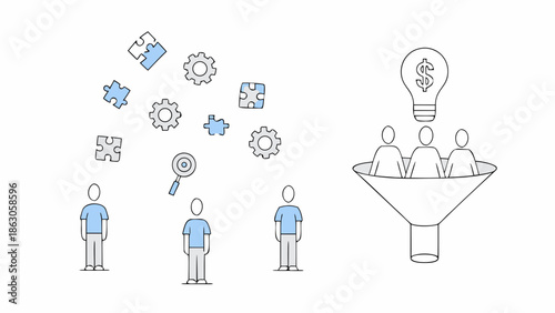 Business solutions ideas strategy and people converging into profitable outcomes