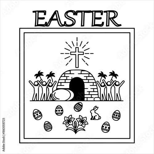 A Professional Festive Easter Holiday Icon Symbol, Showcasing Spring Tradition and Digital Rabbit Egg Paschal Celebration Renewal Christian in a Flat Design Minimalist Vector.