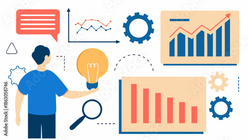 Business analysis innovation and problem solving concepts illustrated with modern graphics