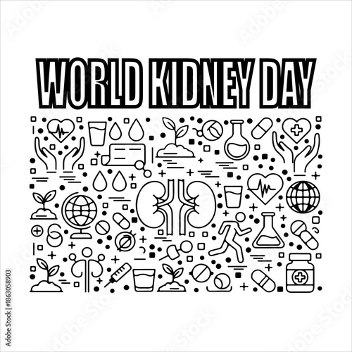 A Professional Healthcare World Kidney Day Symbol, Showcasing Medical Urology and Digital Organ Anatomy Health Awareness Prevention in a Flat Design Minimalist Vector for Hospital Wellness.