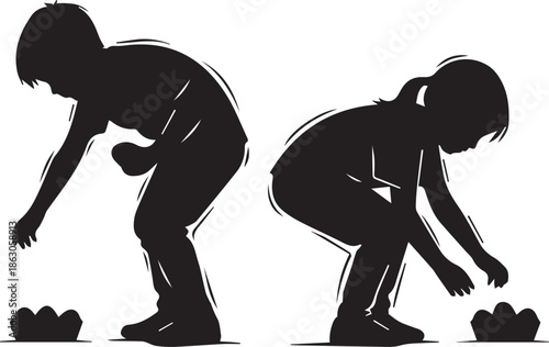 Children playing with rocks