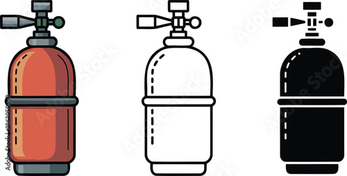 Air tank silhouette & Outline and illustration set isolated on transparent background