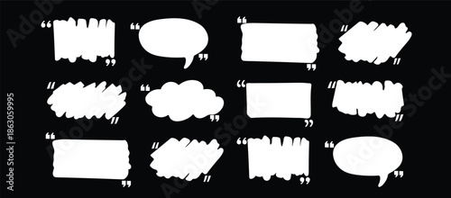 Text box frame set with quotation mark. Hand drawn marker brush stroke text talk message frame background. Quotation mark dialog speech, square, chat color design template. Vector illustration