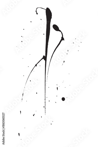 Abstract Black Ink Splatter Artistic Strokes Drips White Background