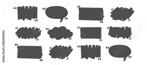 Text box frame set with quotation mark. Hand drawn marker brush stroke text talk message frame background. Quotation mark dialog speech, square, chat color design template. Vector illustration