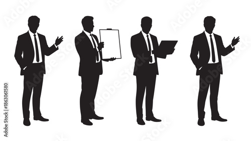 Businessmen Silhouettes Presenting on White Background