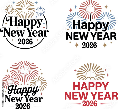 Set of colorful fireworks icons in a bright vector illustration style for festive design and celebration themes