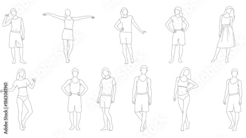 Collection of various human poses and gestures in simple line art style