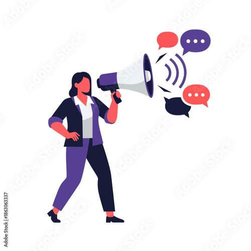 Woman Using Megaphone for Communication.