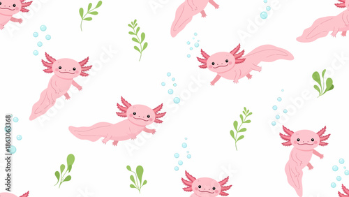 Pink Axolotl Salamander Cartoon Character Illustration.