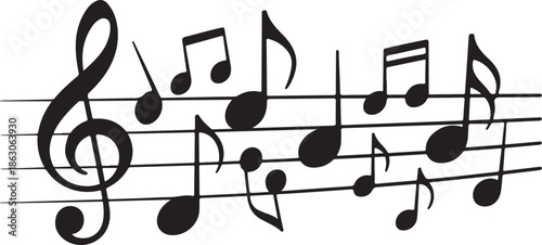 A musical staff with notes and a treble clef