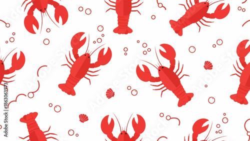 Red Lobster Pattern on White Background.