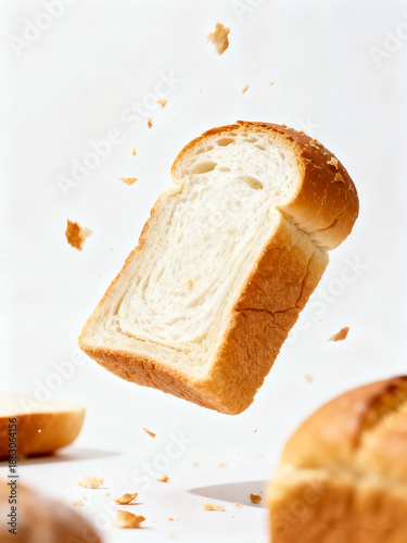 Floating Sliced Bread Loaf with Crumbs