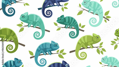 Colorful Chameleons on Branches Pattern.
