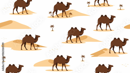 Camel Silhouette Pattern on White Background.