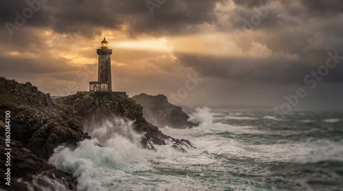 An imposing lighthouse, a s...