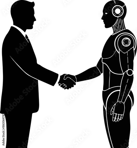 Human and robot shake hands