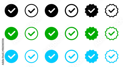 Collection of checkmark icons in various colors and styles