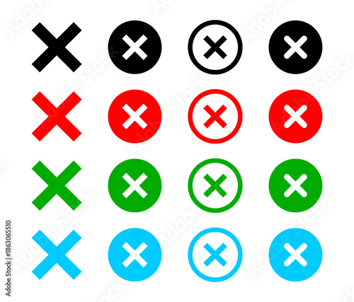 Collection of cross marks and x icons in various colors