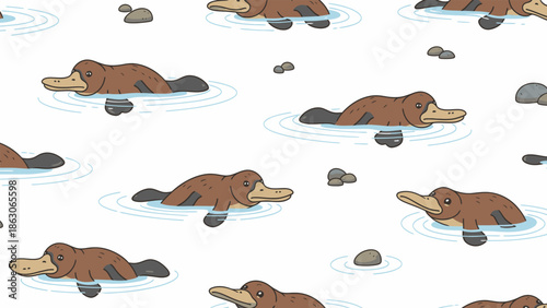 Platypus Swimming in Water Cartoon Illustration.