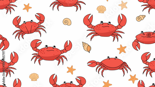 Red Crabs and Sea Shells Pattern.