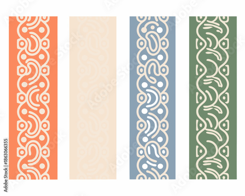 Four decorative vertical bands with ornate swirling floral patterns