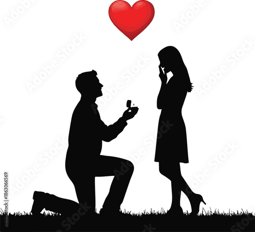 PMan proposing to woman with heart above themrint