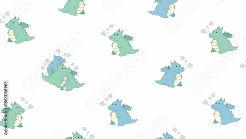 Cartoon Dragons in Various Blue Green Shades.