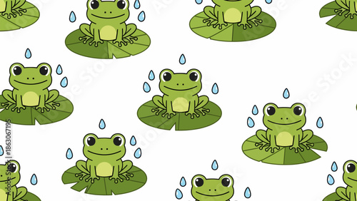 Cute Cartoon Frogs on Lily Pads Pattern.