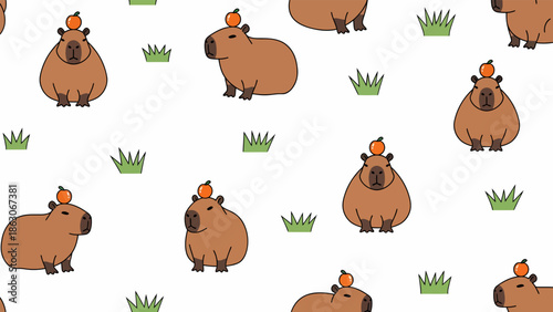 Cartoon Capybaras Standing on White Background.