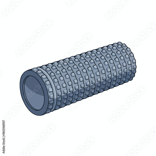 Isometric view of a cylindrical massage tool with a grid of square projections