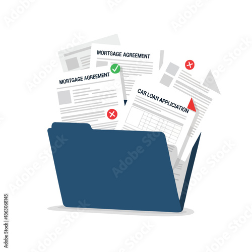 A blue folder with papers labelled 