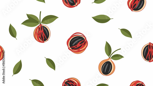 Peaches with Leaves on White Background.