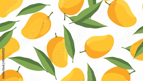 Yellow Mangoes with Green Leaves Pattern.