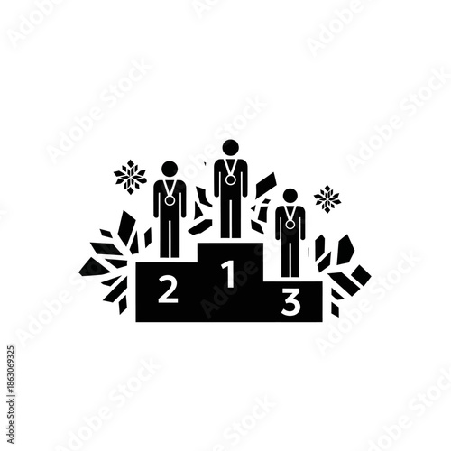 Three Men Standing on Podium Steps.