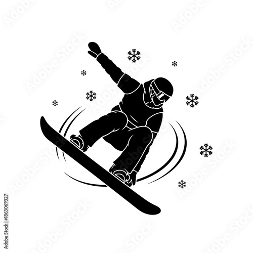 Snowboarder in mid air trick.