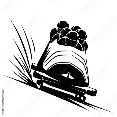 Bobsled Team Speeding Down Ice Track.