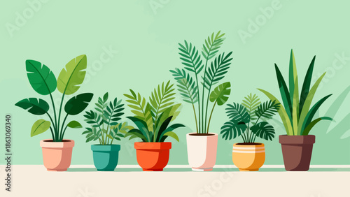 Potted plants in colorful pots