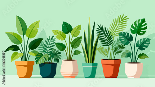 Potted plants in colorful pots