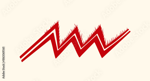 A stylized red zigzag line with a fuzzy texture against a light cream background, representing energy or movement.