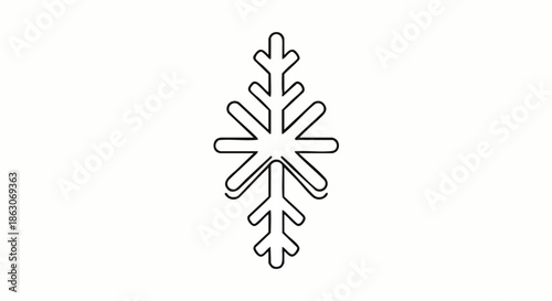 A stylized snowflake icon rendered in a minimalist line art design on a clean white background for winter themes.