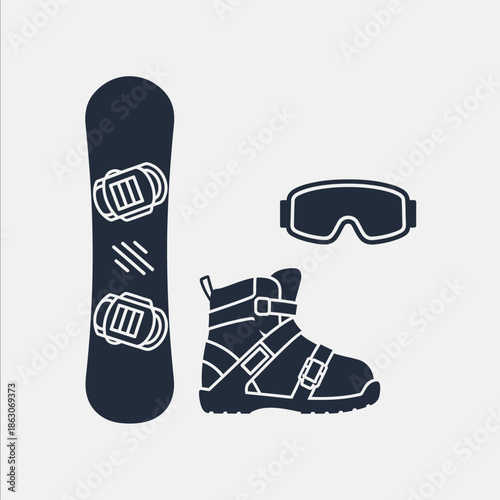 Snowboard boot and goggles set.