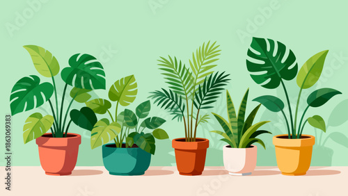 Potted plants in colorful pots