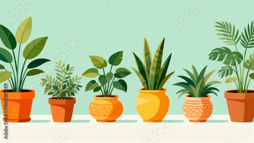 Potted plants in colorful pots