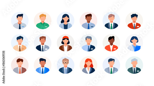 Diverse professional avatars in circular icons